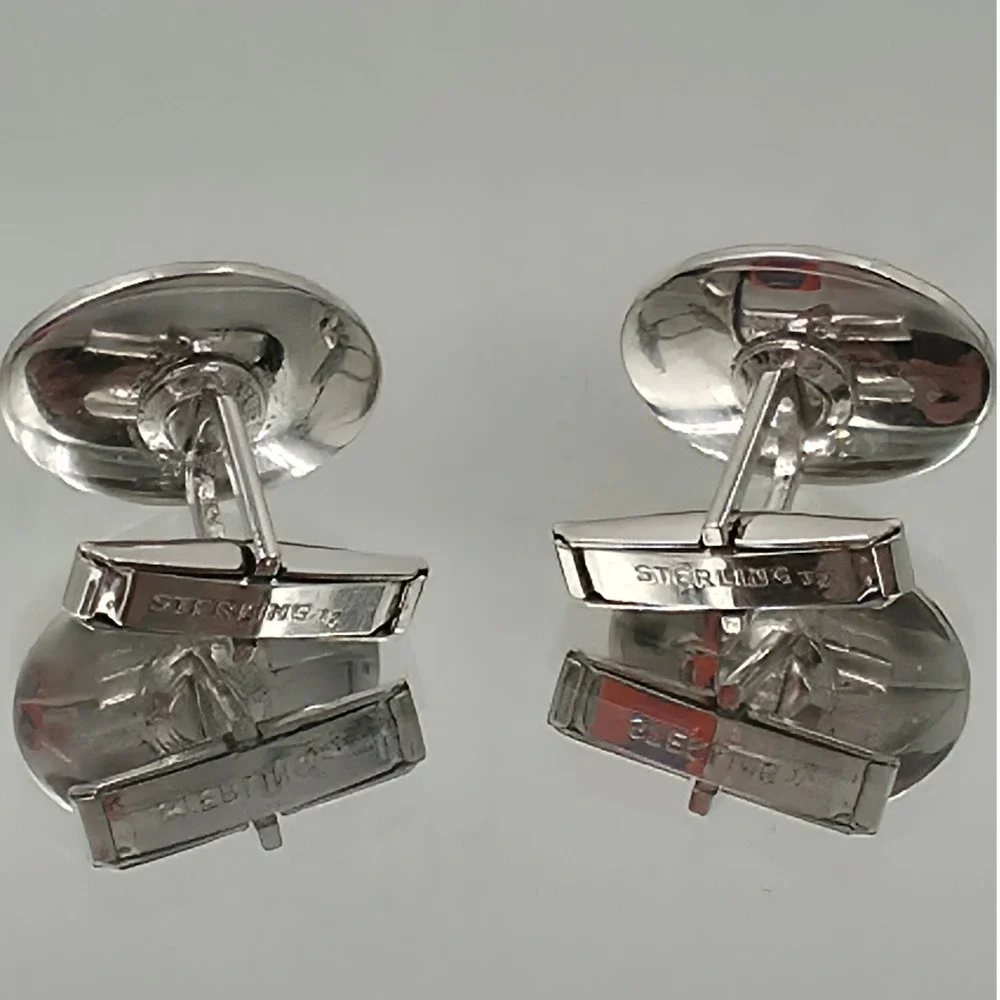 Sterling T2 Cufflinks Mens OS Silver Good Textured Oval Black Onyx Toggle Back